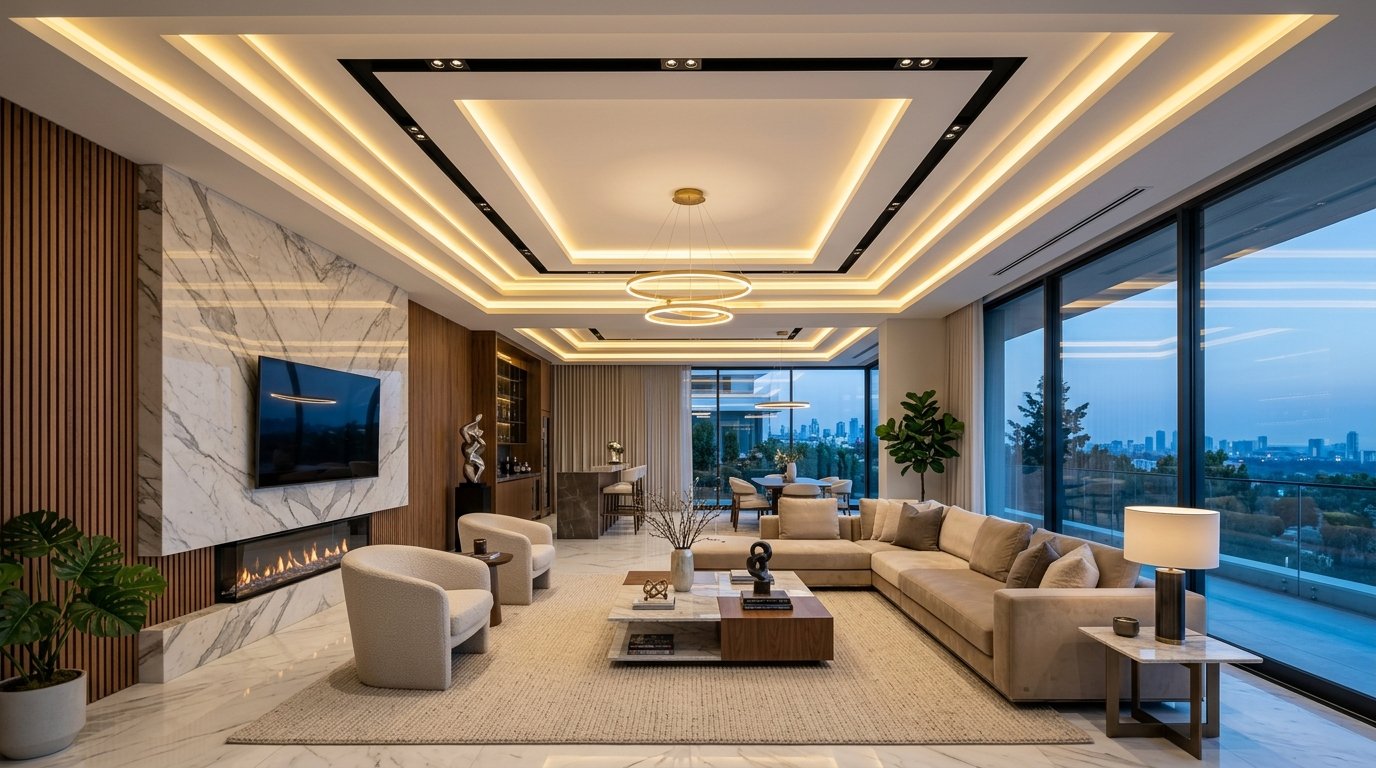 Modern Salon Alçıpan Işık Bandı ve Gizli LED Tavan